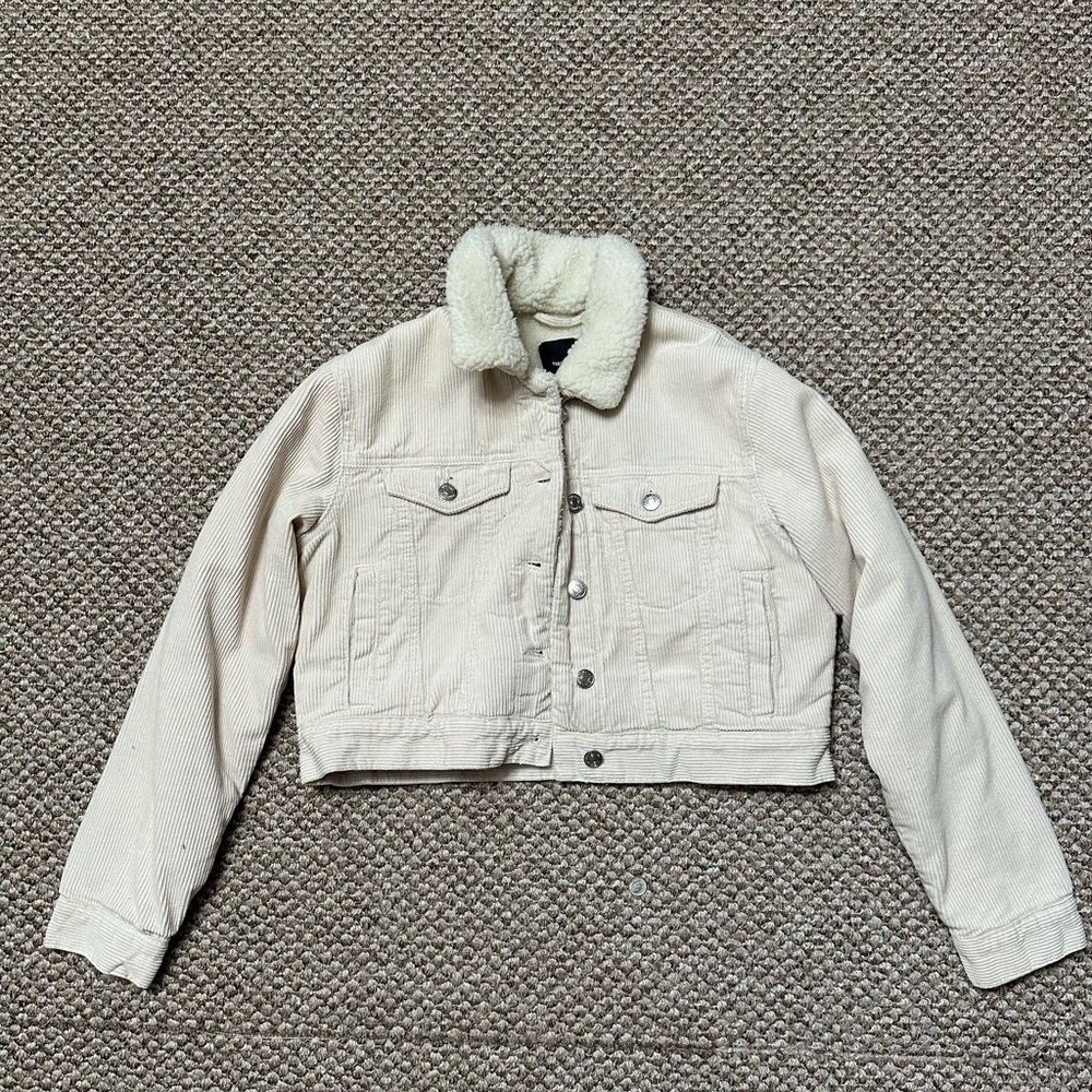 Forever 21 Cream Jean Jacket with Sherpa Collar
